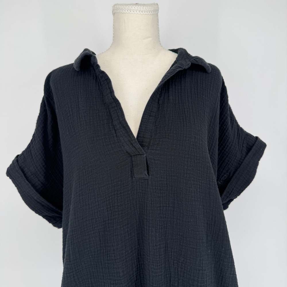 J.Crew Cotton Gauze Summer Dress XL Black Coastal Minimalist Capsule 90s Beach - Picture 2 of 16